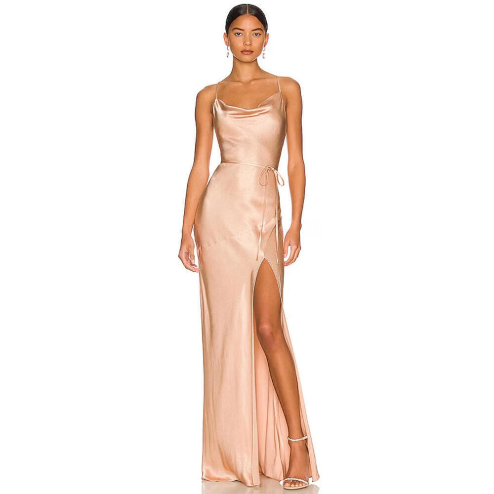 Shona Joy la lune cowl neck floor length dress size 4 romantic desert rose pink